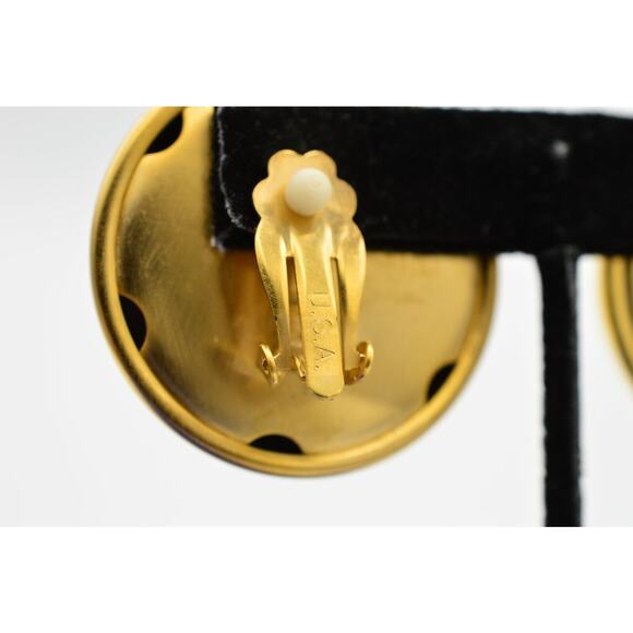 Vintage Crystal Clip Earrings Brushed Gold Rhinestone Chunky USA Signed NOS A21 - Picture 11 of 11